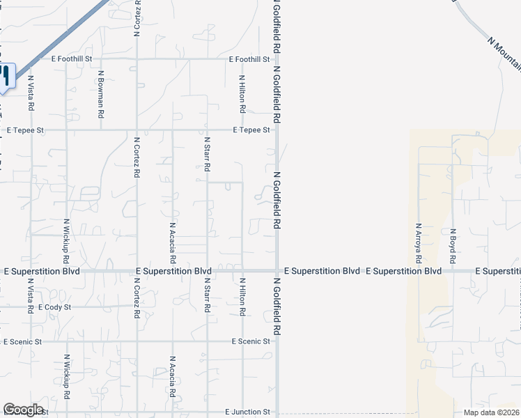 map of restaurants, bars, coffee shops, grocery stores, and more near 1126 North Goldfield Road in Apache Junction