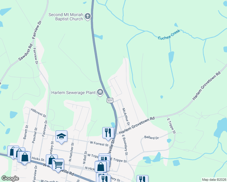 map of restaurants, bars, coffee shops, grocery stores, and more near 204 Douglas Street in Harlem