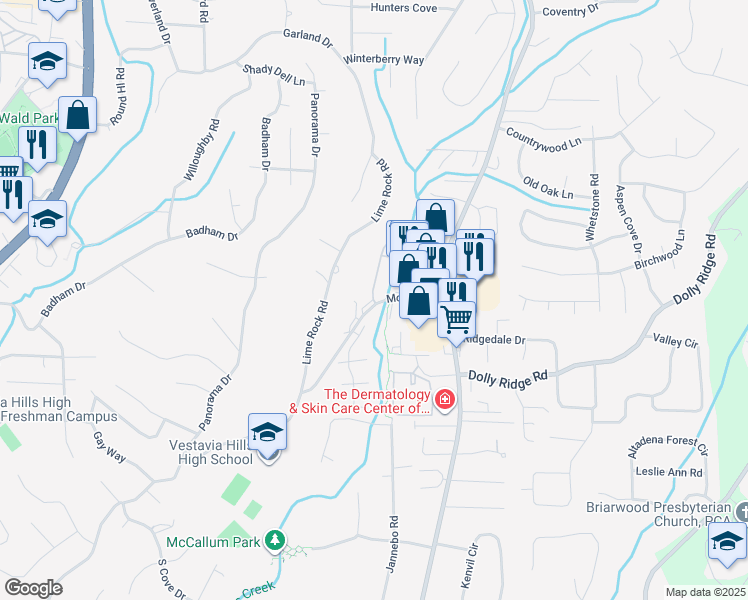 map of restaurants, bars, coffee shops, grocery stores, and more near 3300 Morgan Drive in Birmingham