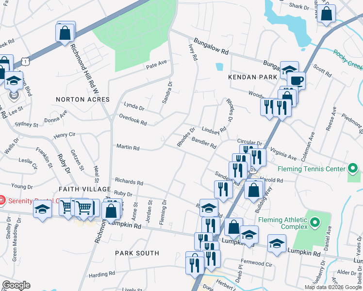 map of restaurants, bars, coffee shops, grocery stores, and more near 2234 Bandler Road in Augusta