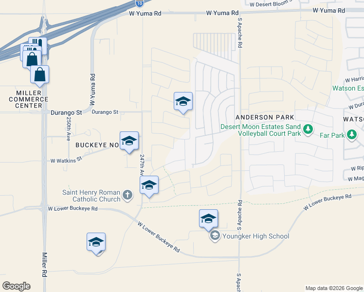 map of restaurants, bars, coffee shops, grocery stores, and more near 24701 West Watkins Street in Buckeye