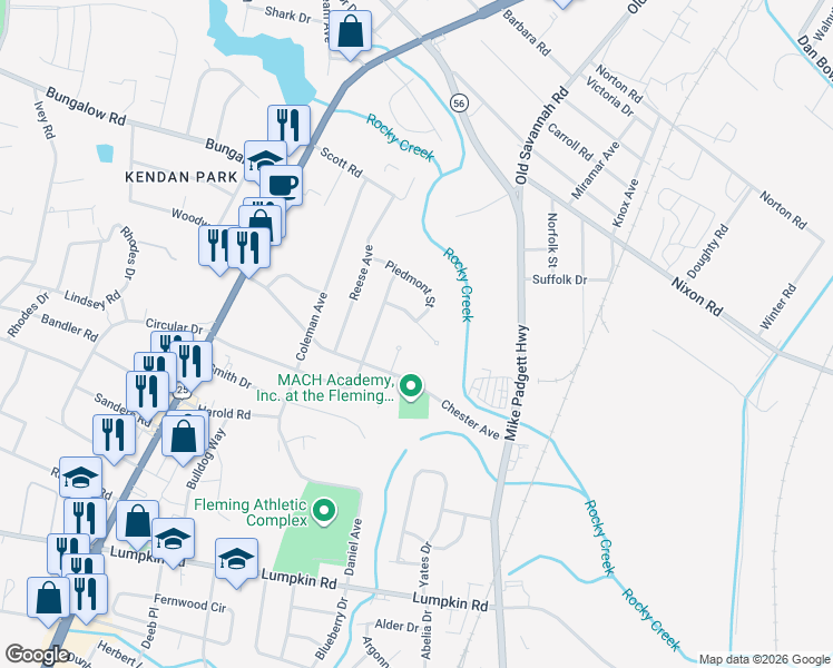 map of restaurants, bars, coffee shops, grocery stores, and more near 1961 Piedmont Street in Augusta