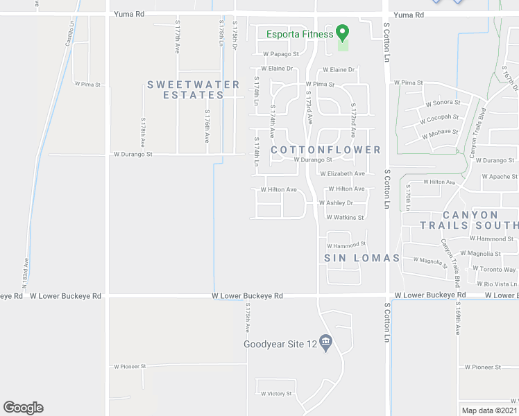 map of restaurants, bars, coffee shops, grocery stores, and more near 17459 West Ashley Drive in Goodyear