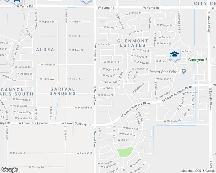 map of restaurants, bars, coffee shops, grocery stores, and more near 16180 West Shiloh Lane in Goodyear