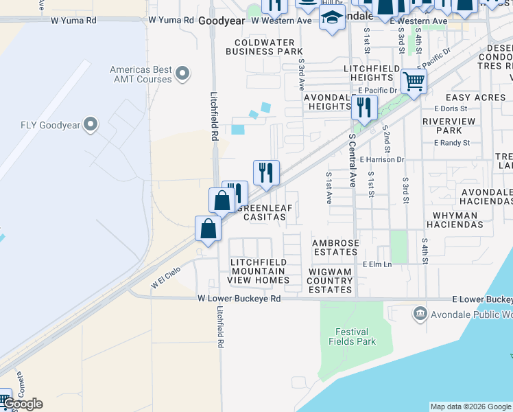 map of restaurants, bars, coffee shops, grocery stores, and more near 810 South Greenleaf Lane in Avondale