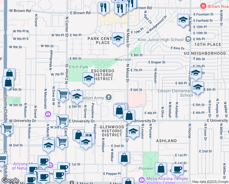 map of restaurants, bars, coffee shops, grocery stores, and more near 333 East 6th Street in Mesa