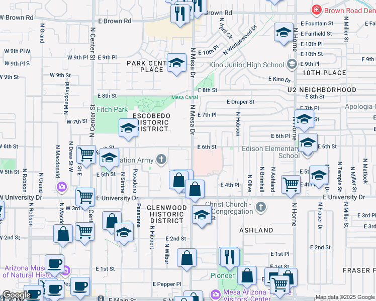 map of restaurants, bars, coffee shops, grocery stores, and more near 333 East 6th Street in Mesa