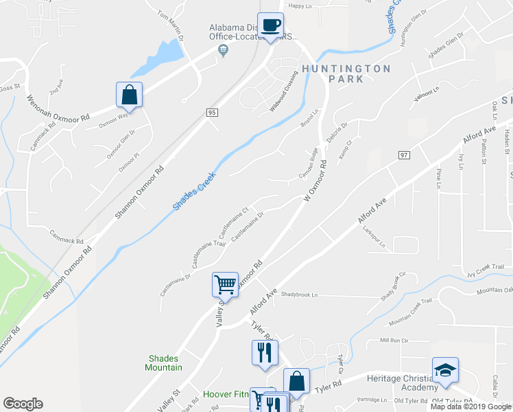 map of restaurants, bars, coffee shops, grocery stores, and more near 842 Castlemaine Court in Birmingham