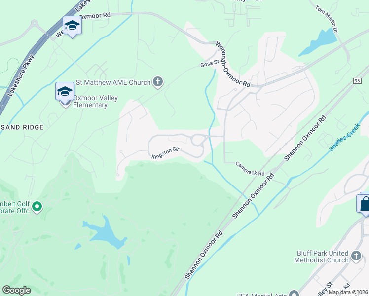 map of restaurants, bars, coffee shops, grocery stores, and more near 349 Kingston Circle in Birmingham