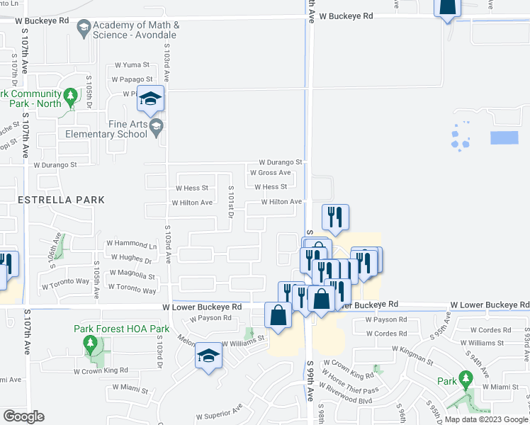 map of restaurants, bars, coffee shops, grocery stores, and more near 10018 West Whyman Avenue in Tolleson