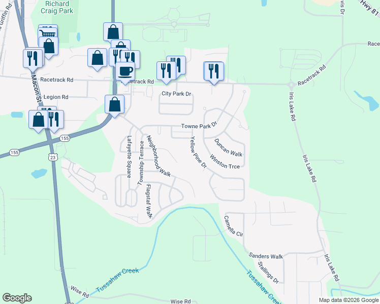 map of restaurants, bars, coffee shops, grocery stores, and more near 5100 Yellow Pine Drive in McDonough