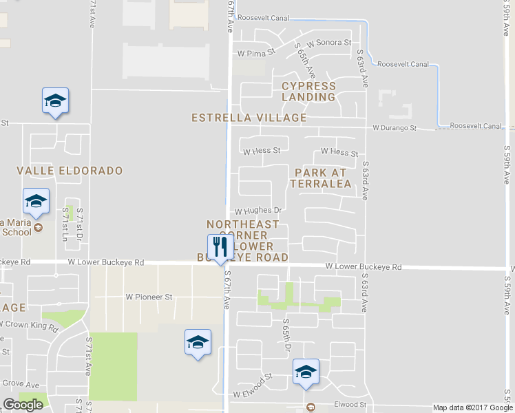 map of restaurants, bars, coffee shops, grocery stores, and more near 6533 West Watkins Street in Phoenix