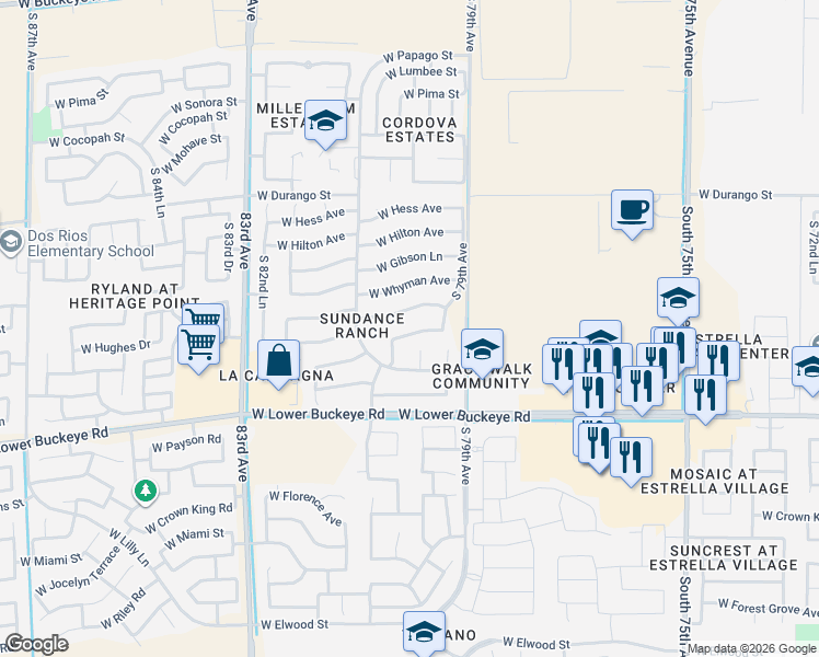 map of restaurants, bars, coffee shops, grocery stores, and more near 7940 West Hammond Lane in Phoenix