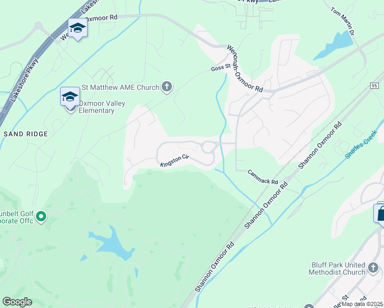 map of restaurants, bars, coffee shops, grocery stores, and more near 345 Kingston Circle in Birmingham