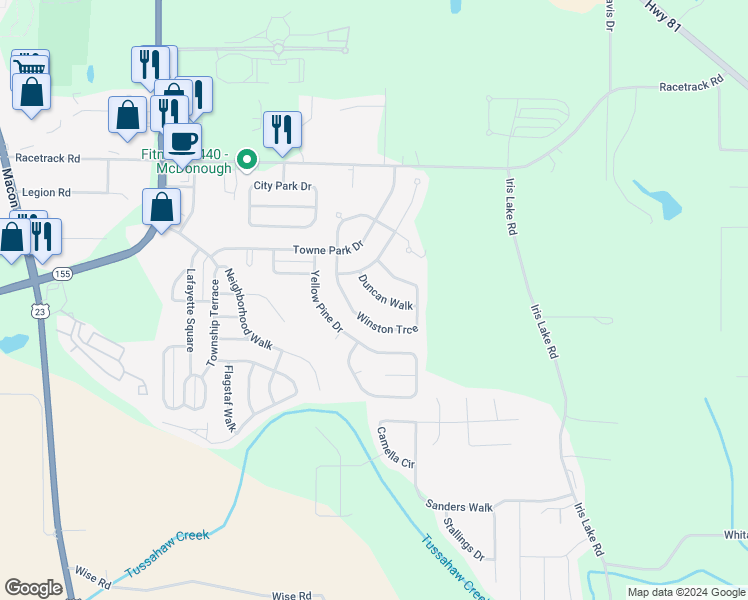 map of restaurants, bars, coffee shops, grocery stores, and more near 7070 Duncan Walk in McDonough