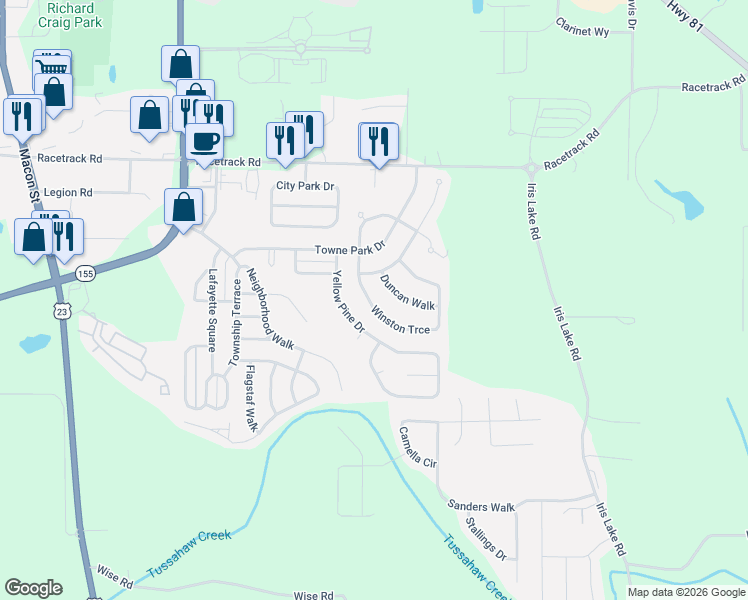 map of restaurants, bars, coffee shops, grocery stores, and more near 6075 Winston Trce in McDonough