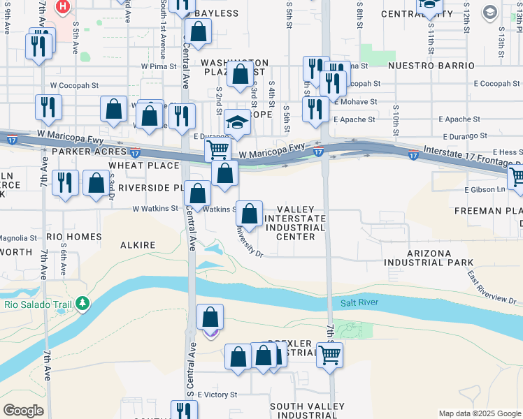 map of restaurants, bars, coffee shops, grocery stores, and more near 402 East Watkins Street in Phoenix