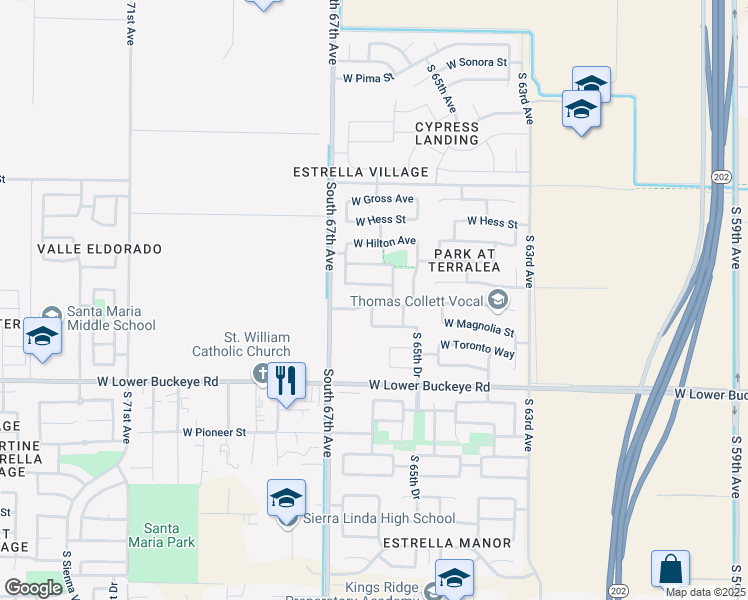 map of restaurants, bars, coffee shops, grocery stores, and more near 6610 West Hughes Drive in Phoenix