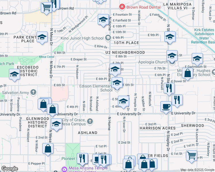 map of restaurants, bars, coffee shops, grocery stores, and more near 564 N Horne in Mesa