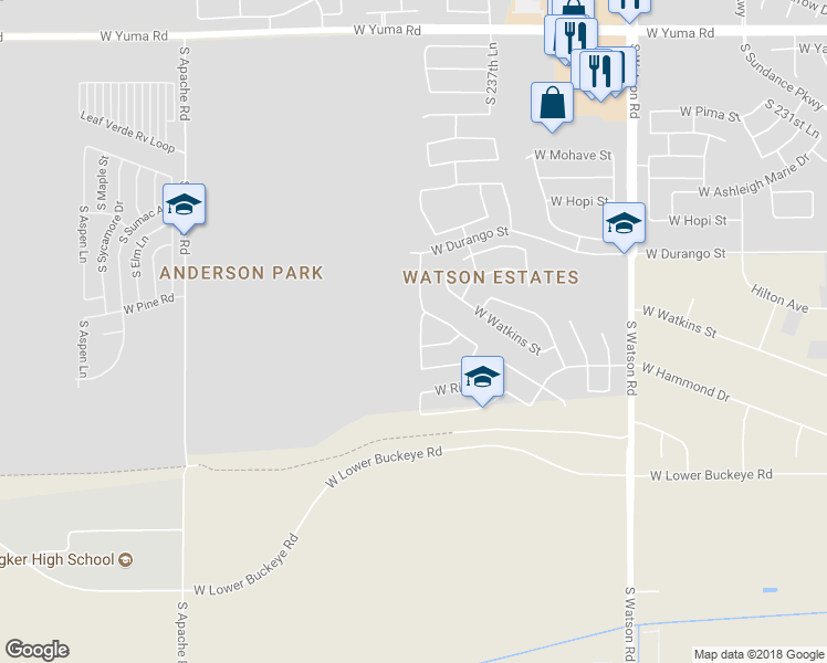map of restaurants, bars, coffee shops, grocery stores, and more near 2276 South 238th Lane in Buckeye