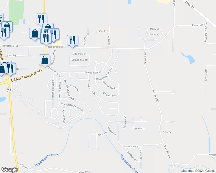 map of restaurants, bars, coffee shops, grocery stores, and more near 7065 Duncan Walk in McDonough