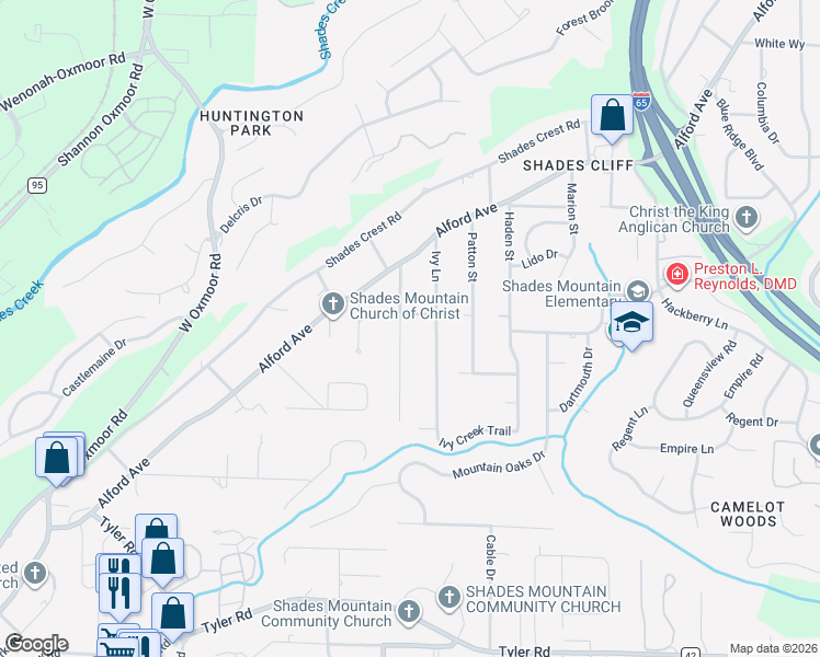 map of restaurants, bars, coffee shops, grocery stores, and more near 2209 Pine Lane in Birmingham