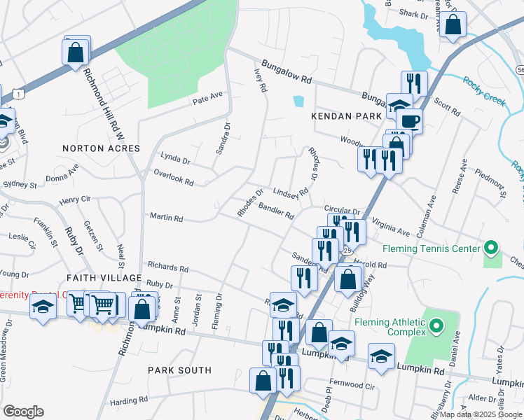 map of restaurants, bars, coffee shops, grocery stores, and more near 2218 Bandler Road in Augusta