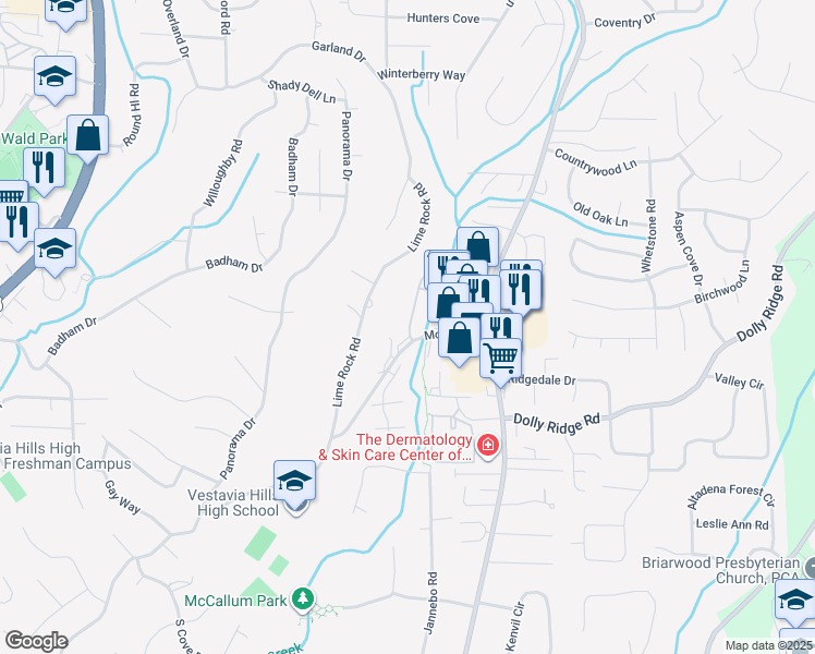 map of restaurants, bars, coffee shops, grocery stores, and more near 3300 Morgan Drive in Birmingham