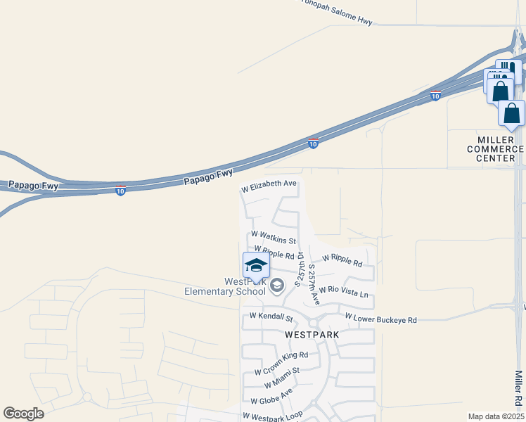 map of restaurants, bars, coffee shops, grocery stores, and more near 25842 West Gibson Lane in Buckeye