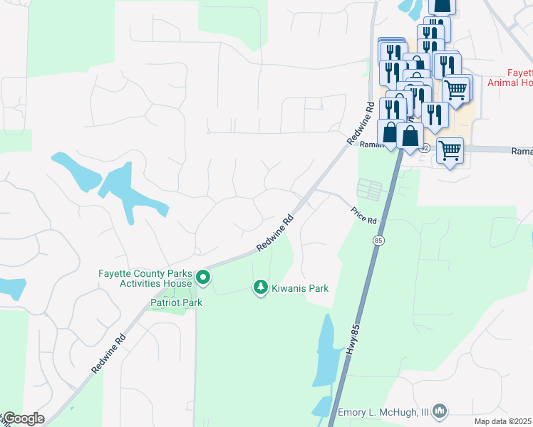 map of restaurants, bars, coffee shops, grocery stores, and more near 100 Leyland Court in Fayetteville