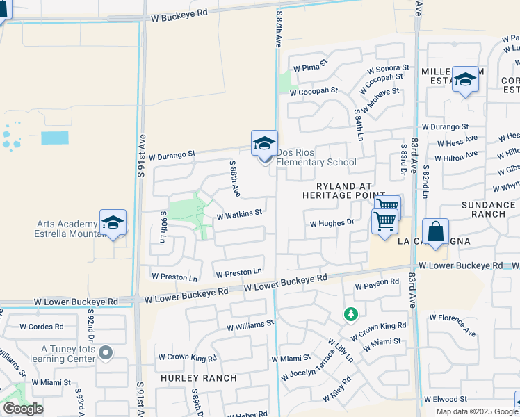 map of restaurants, bars, coffee shops, grocery stores, and more near 8714 West Watkins Street in Tolleson