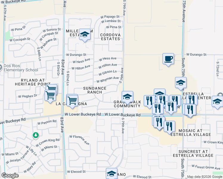 map of restaurants, bars, coffee shops, grocery stores, and more near 7940 West Hammond Lane in Phoenix