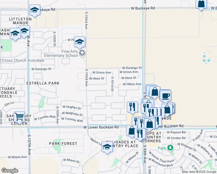 map of restaurants, bars, coffee shops, grocery stores, and more near 2139 South 101st Lane in Tolleson