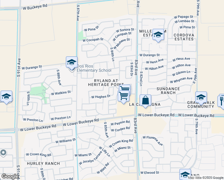 map of restaurants, bars, coffee shops, grocery stores, and more near 2418 South 84th Lane in Tolleson