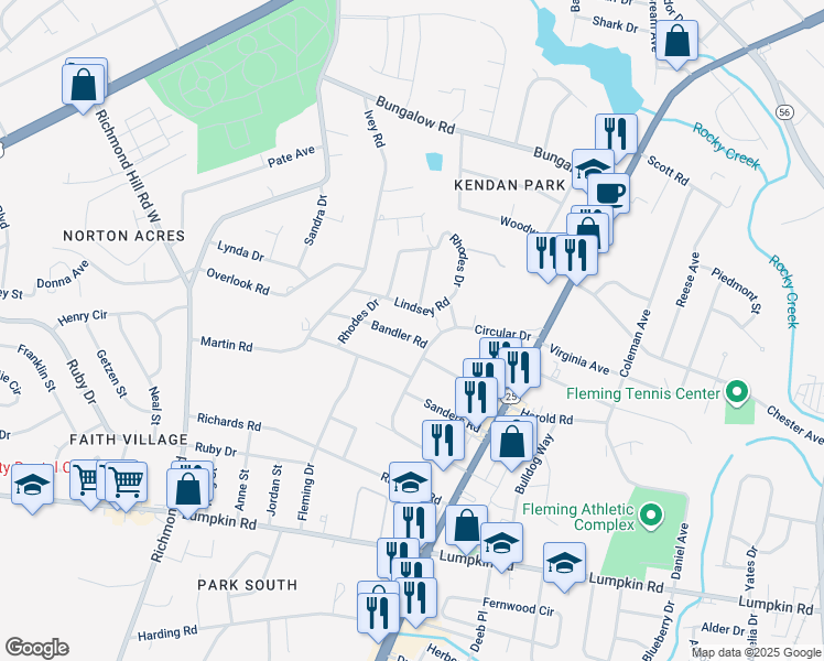 map of restaurants, bars, coffee shops, grocery stores, and more near 2207 Bandler Road in Augusta