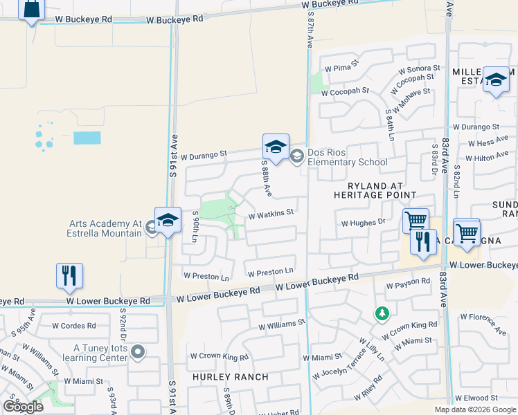 map of restaurants, bars, coffee shops, grocery stores, and more near 8742 West Watkins Street in Tolleson