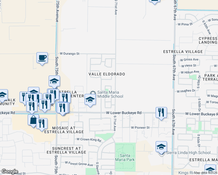 map of restaurants, bars, coffee shops, grocery stores, and more near 7121 W Watkins St in Phoenix