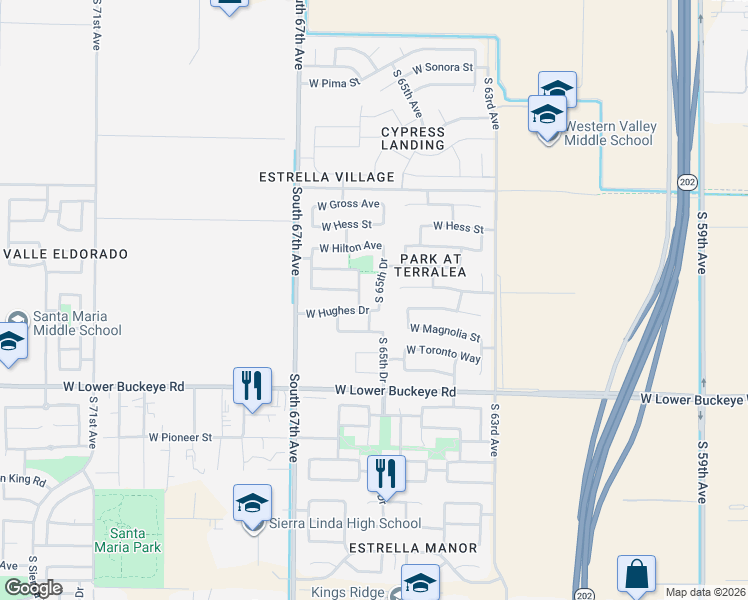 map of restaurants, bars, coffee shops, grocery stores, and more near 2417 South 65th Drive in Phoenix
