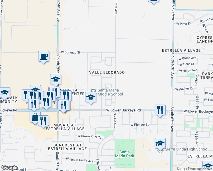 map of restaurants, bars, coffee shops, grocery stores, and more near 7121 West Watkins Street in Phoenix