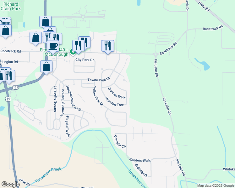 map of restaurants, bars, coffee shops, grocery stores, and more near 7055 Duncan Walk in McDonough
