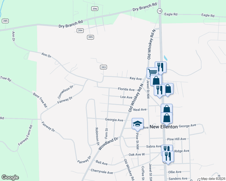 map of restaurants, bars, coffee shops, grocery stores, and more near 423 Florida Avenue in New Ellenton