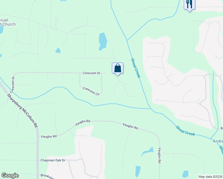 map of restaurants, bars, coffee shops, grocery stores, and more near 45 Misty Creek Cove in Newnan