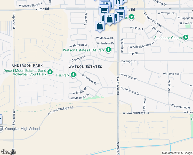 map of restaurants, bars, coffee shops, grocery stores, and more near 2268 South 236th Drive in Buckeye