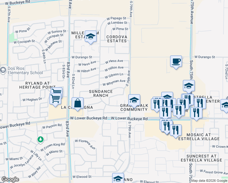 map of restaurants, bars, coffee shops, grocery stores, and more near 7940 West Hammond Lane in Phoenix