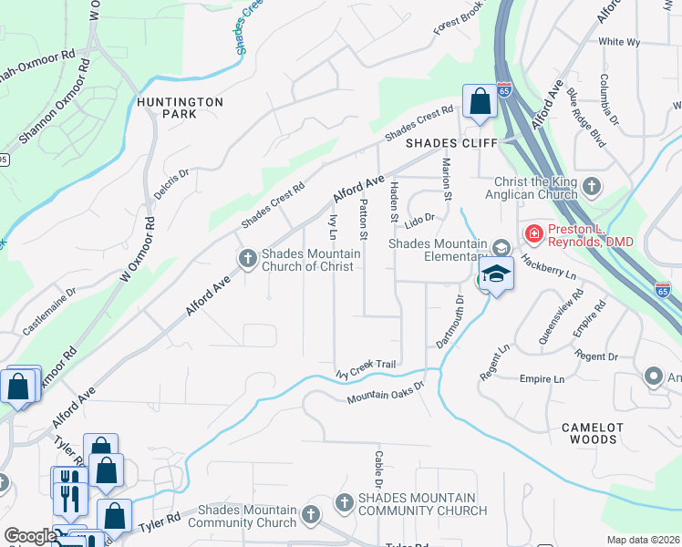 map of restaurants, bars, coffee shops, grocery stores, and more near 2201 Ivy Lane in Birmingham
