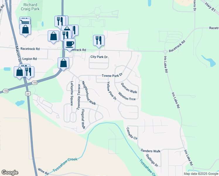 map of restaurants, bars, coffee shops, grocery stores, and more near 5095 Yellow Pine Drive in McDonough