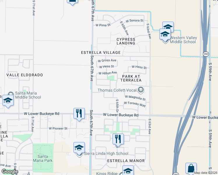 map of restaurants, bars, coffee shops, grocery stores, and more near 6533 West Watkins Street in Phoenix