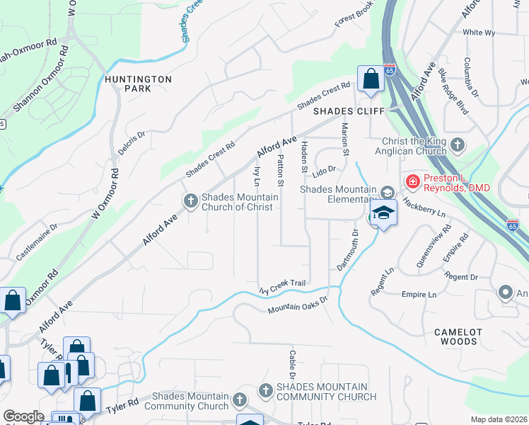 map of restaurants, bars, coffee shops, grocery stores, and more near 2201 Ivy Lane in Birmingham