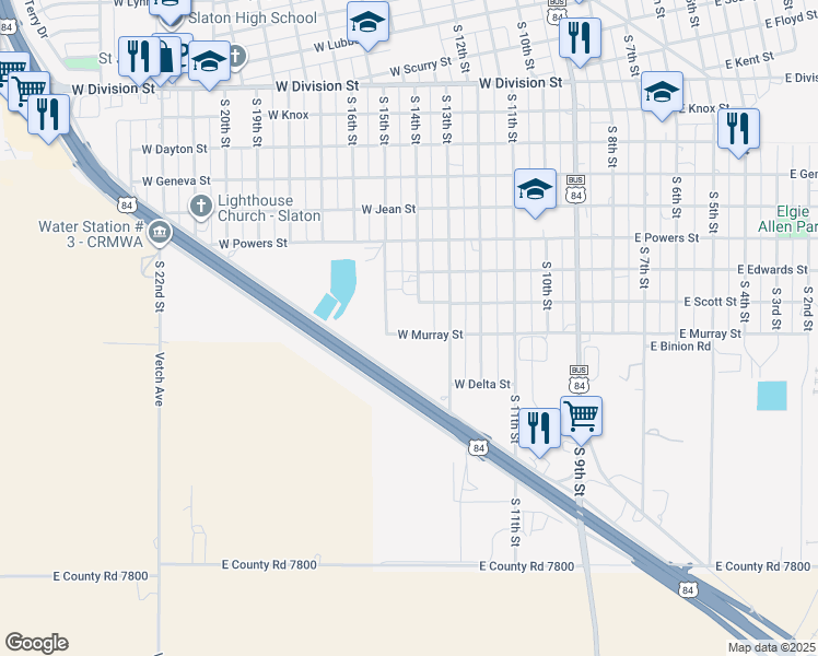map of restaurants, bars, coffee shops, grocery stores, and more near 630 West Murray Street in Slaton