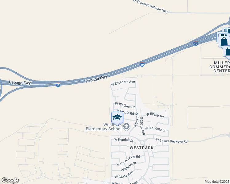 map of restaurants, bars, coffee shops, grocery stores, and more near 25842 West Gibson Lane in Buckeye